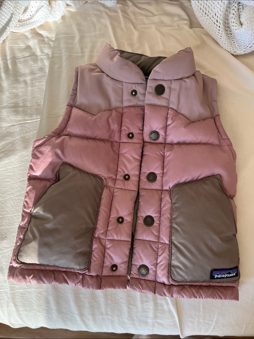 Patagonia Girls' Dusty Rose and Tan Puffer Vest